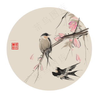 中国风古典水墨花鸟古风矢量图,免抠元素