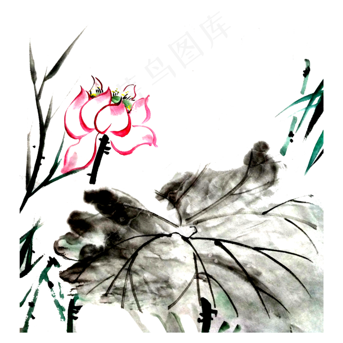水墨莲花荷花国画意境PNG夏