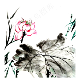 水墨莲花荷花国画意境PNG夏