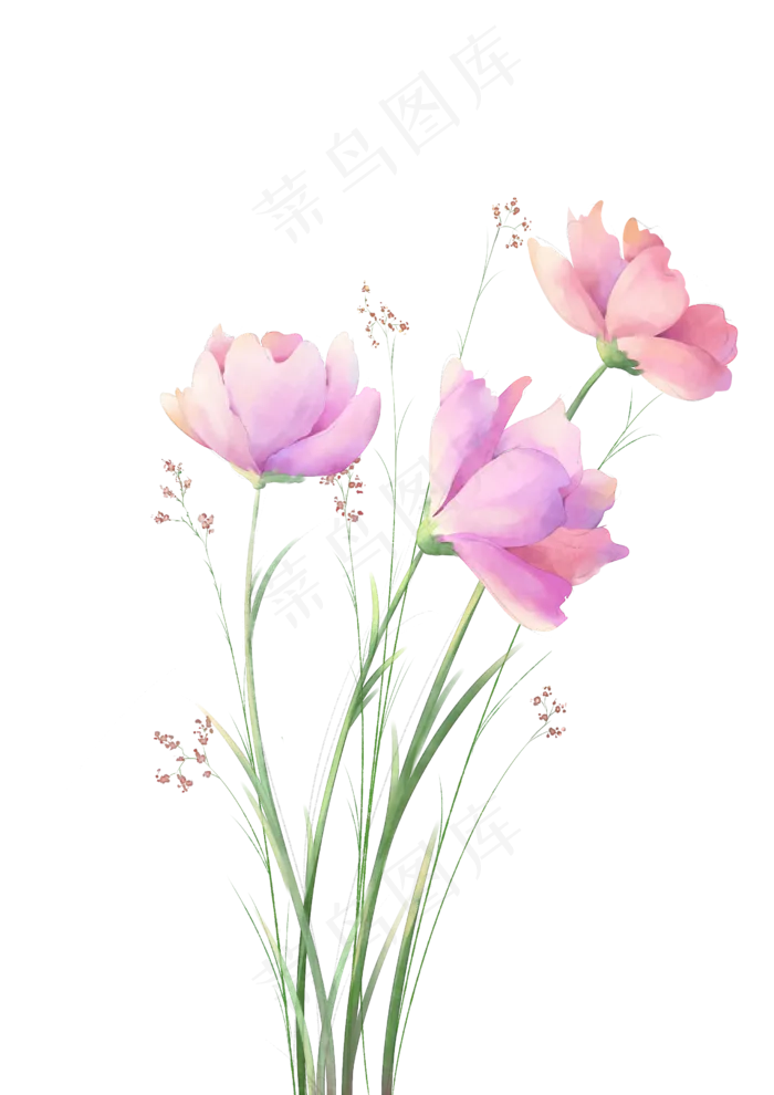 粉色花朵手绘水彩(2480X3507(DPI:300))psd模版下载