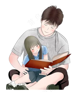 父亲节父女看书手绘