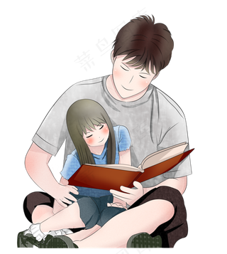 父亲节父女看书手绘