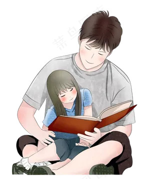 父亲节父女看书手绘