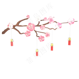 中国风梅花树枝装饰,免抠元素