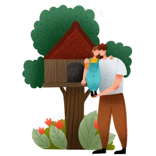 扁平肌理风父亲节拥抱父女