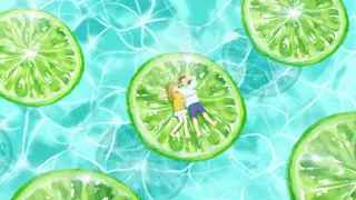 冷色调小清新水果小人儿躺柠檬上