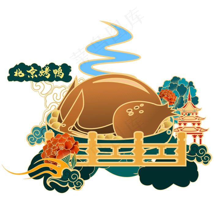 国潮美食北京烤鸭,免抠元素(2000*2000px 300 dpi )ai矢量模版下载