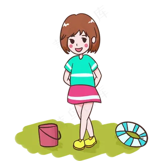 夏天沙滩上玩耍的女孩