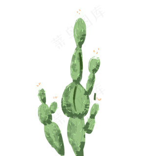 绿色水墨仙人掌元素