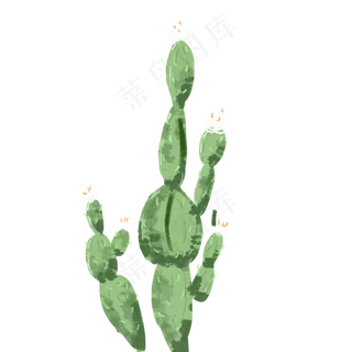 绿色水墨仙人掌元素