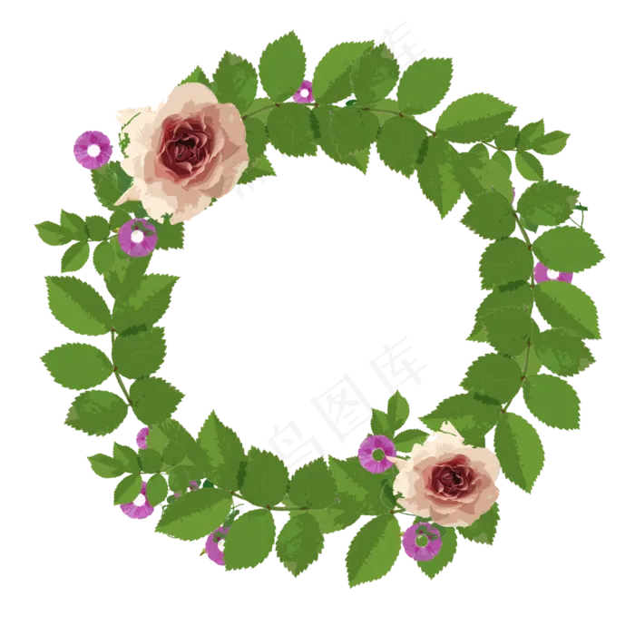 手绘风春季花环玫瑰花树叶(2000X2000(DPI:300))psd模版下载