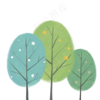 手绘绿色树木叶子花草植物,免抠元素