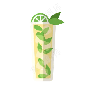 扁平插柠檬的鸡尾酒