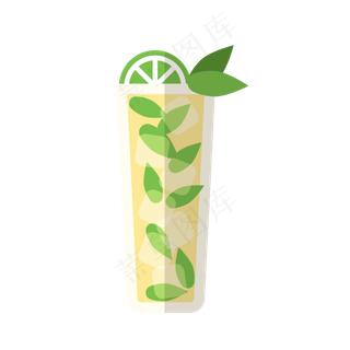 扁平插柠檬的鸡尾酒