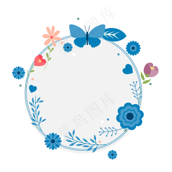 蓝色时尚清新花卉边框设计ai矢量模版下载
