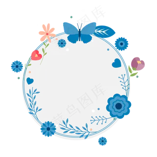 蓝色时尚清新花卉边框设计 蓝色时尚清新花卉边框设计