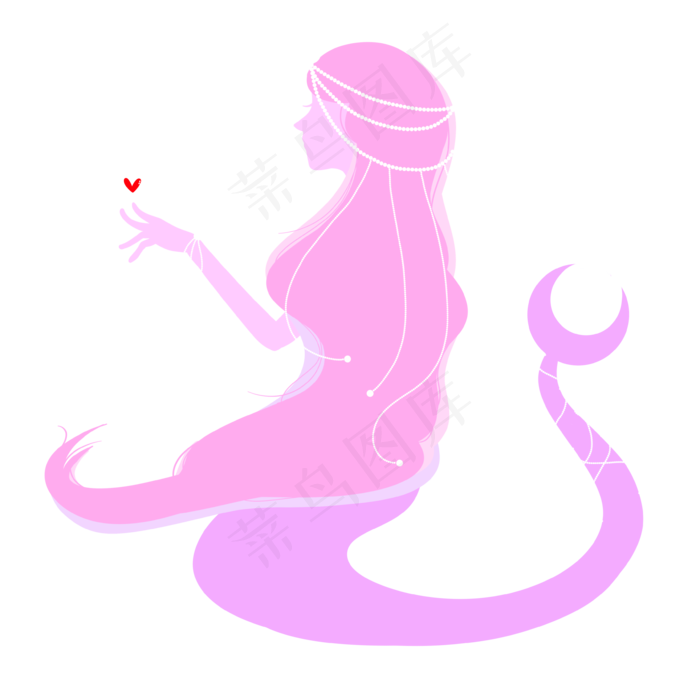 期待爱情的美人鱼海妖少女粉紫色,免抠元素