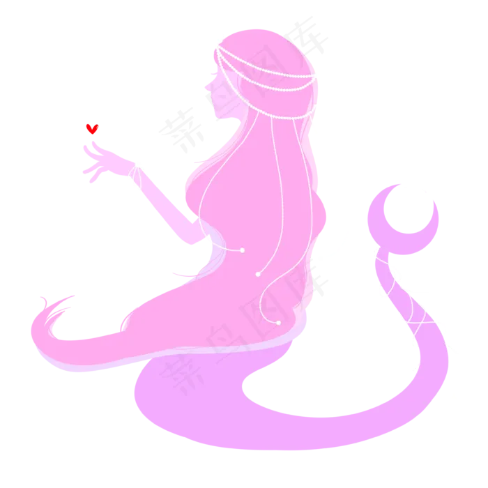 期待爱情的美人鱼海妖少女粉紫色,免抠元素(3543X3543(DPI:300))psd模版下载