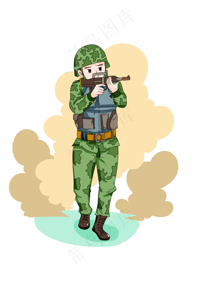 八一建军节军事演习的的战士插画