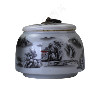 白色圆弧茶叶瓷罐元素