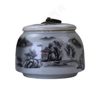 白色圆弧茶叶瓷罐元素