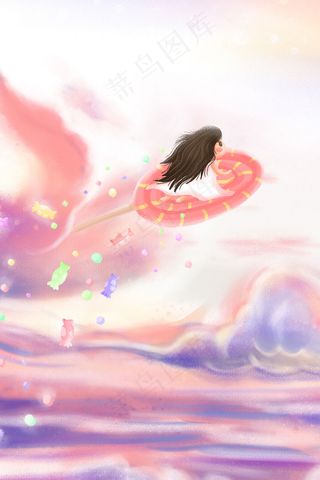 夏季夏天天空云彩女孩棒棒糖飞翔