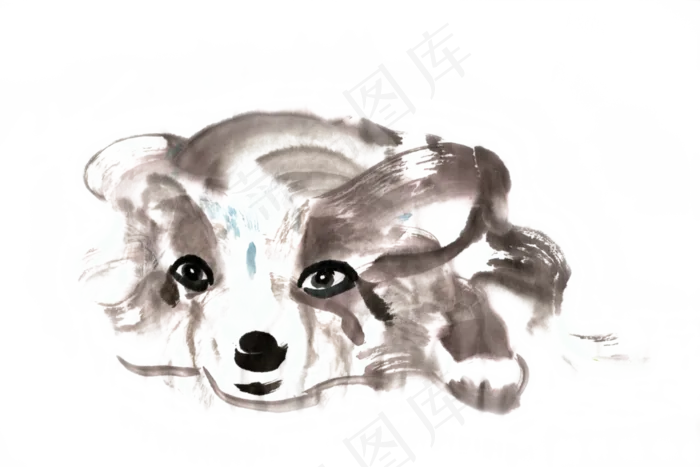 小狗动物水墨画PNG免抠素材(7087*4724px 300 dpi )psd模版下载