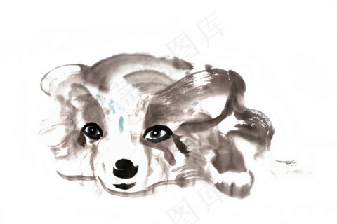 小狗动物水墨画PNG免抠素材