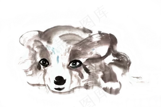 小狗动物水墨画PNG免抠素材