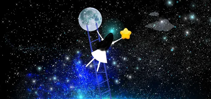 夜晚星空下小女孩登月 夜晚星空下小女孩登月