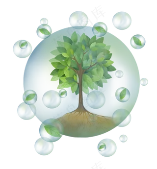 世界环保日水珠里的大树,免抠元素