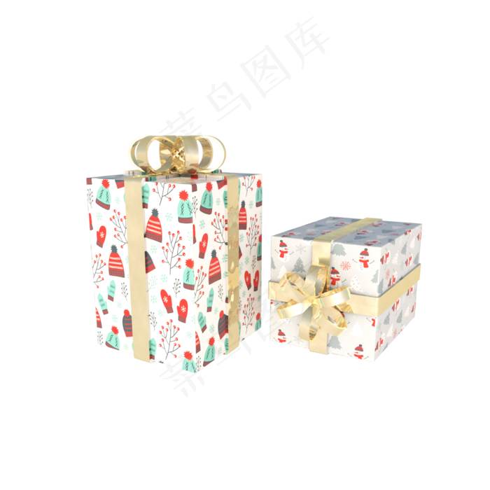 小清新包装礼盒纸盒C4D圣诞节礼物,免抠元素