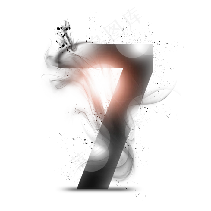 透明水墨艺术数字7,免抠元素艺术字(3000*3000px)psd模版下载