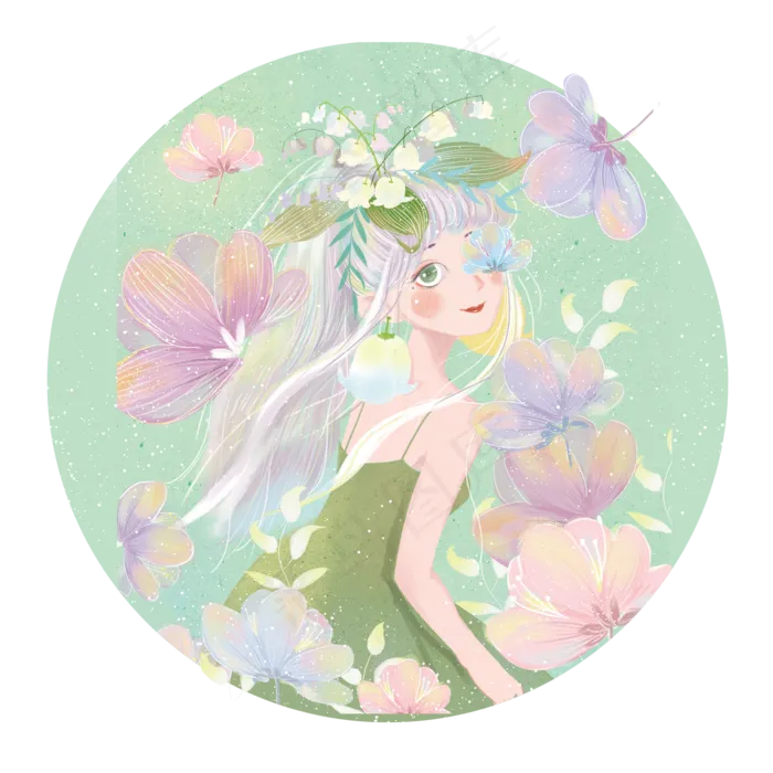 大暑文艺绿色清新少女png素材(2000X2000(DPI:300))psd模版下载