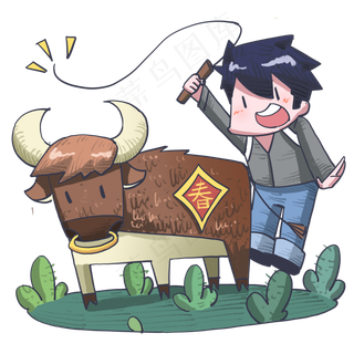 手绘卡通可爱动物牛