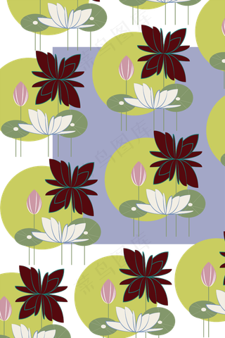 国风扁平睡莲底纹装饰图