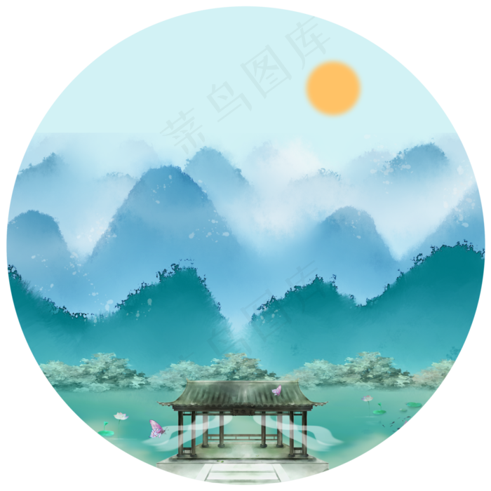 山中避暑庄水上厅堂(3545X5315(DPI:300))psd模版下载