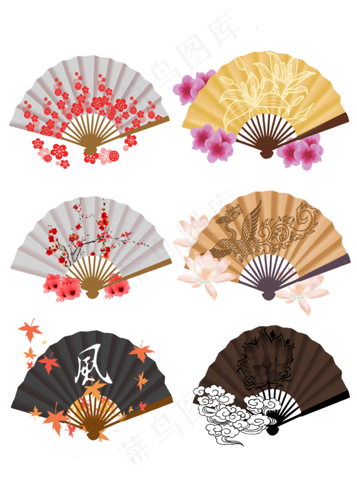 手绘中国风折扇套图可商用元素