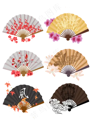 手绘中国风折扇套图可商用元素