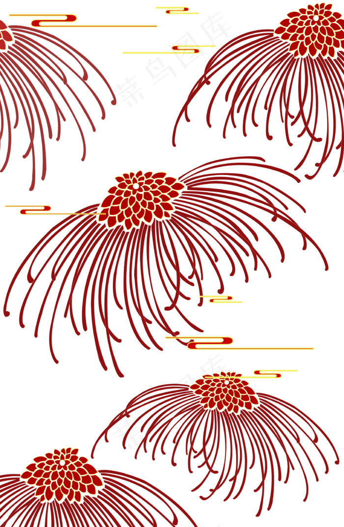 红色过年春节装饰花纹,免抠元素(3381*5178px 300 dpi )ai矢量模版下载