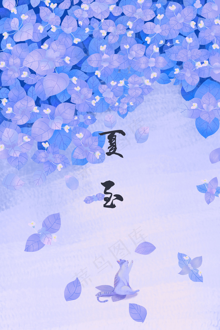 夏至紫色肌理花海中的猫(3545*5315px 300 dpi )psd模版下载