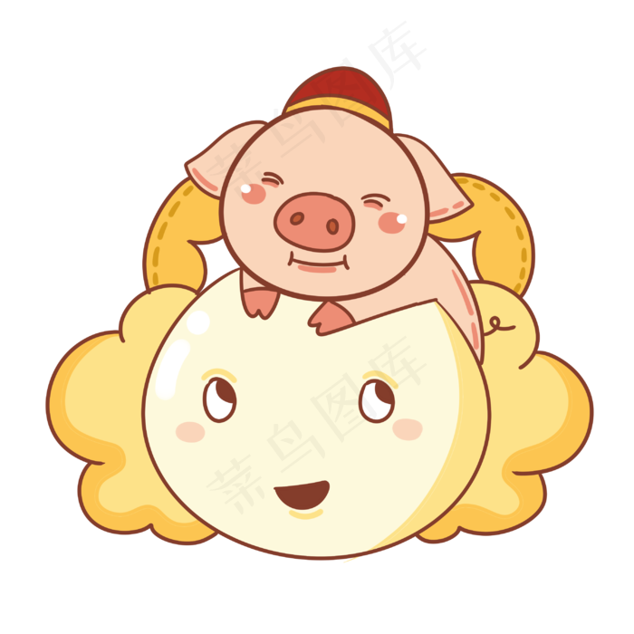 手绘卡通可爱元宵节小猪和元宵,免抠元素