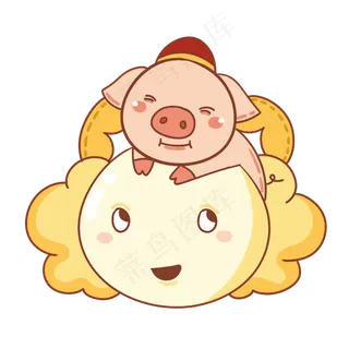 手绘卡通可爱元宵节小猪和元宵,免抠元素