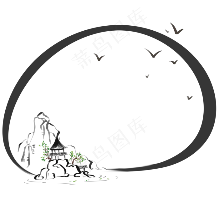中国风水墨风景文字框(2048X2048(DPI:132))psd模版下载