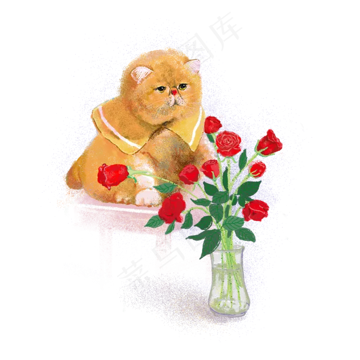 呆萌扮装猫咪与红色玫瑰花(2000X2000(DPI:300))psd模版下载