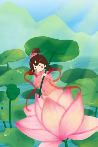 夏季荷花荷叶仙子