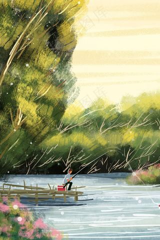 夏日外出钓鱼治愈系小清新