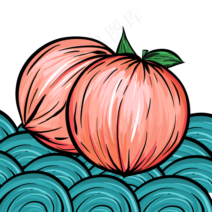 国潮美食水蜜桃水果,免抠元素(2048*2048px 300 dpi )ai矢量模版下载