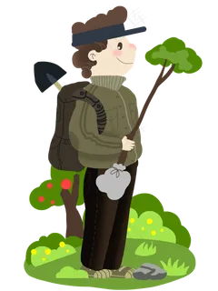 植树节人物和工具