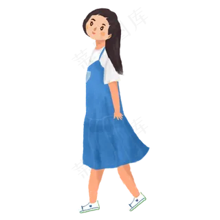 涂鸦风卡通长发少女,免抠元素